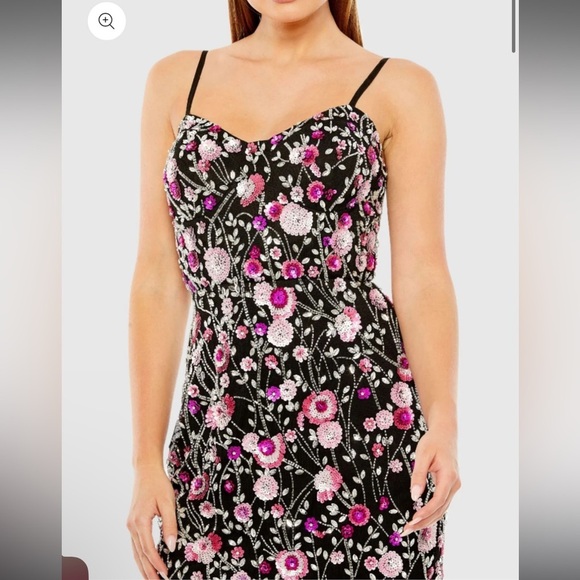 Mac Duggal Slim Strap Bustier Top Floral Beaded Mini Dress Style #10012 - Picture 2 of 8
